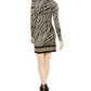 Michael Kors Women's Printed Long-Sleeve Sheath Dress Gray Size Medium