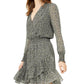 Michael Kors Women's Green Floral Long Sleeve Short Wrap Dress  Green Size Large