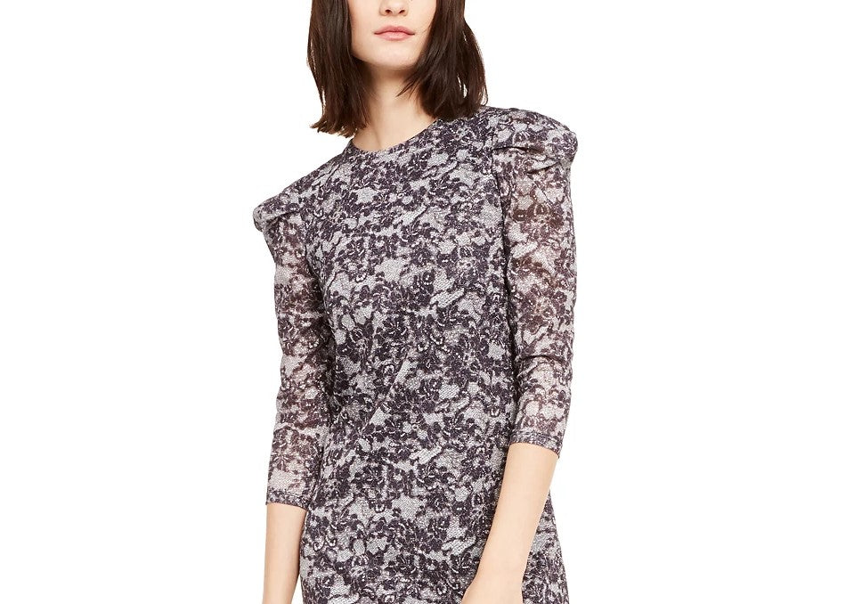 Michael Kors Women's Black Long Sleeve Above The Knee Shift Dress Gray Size Extra Large