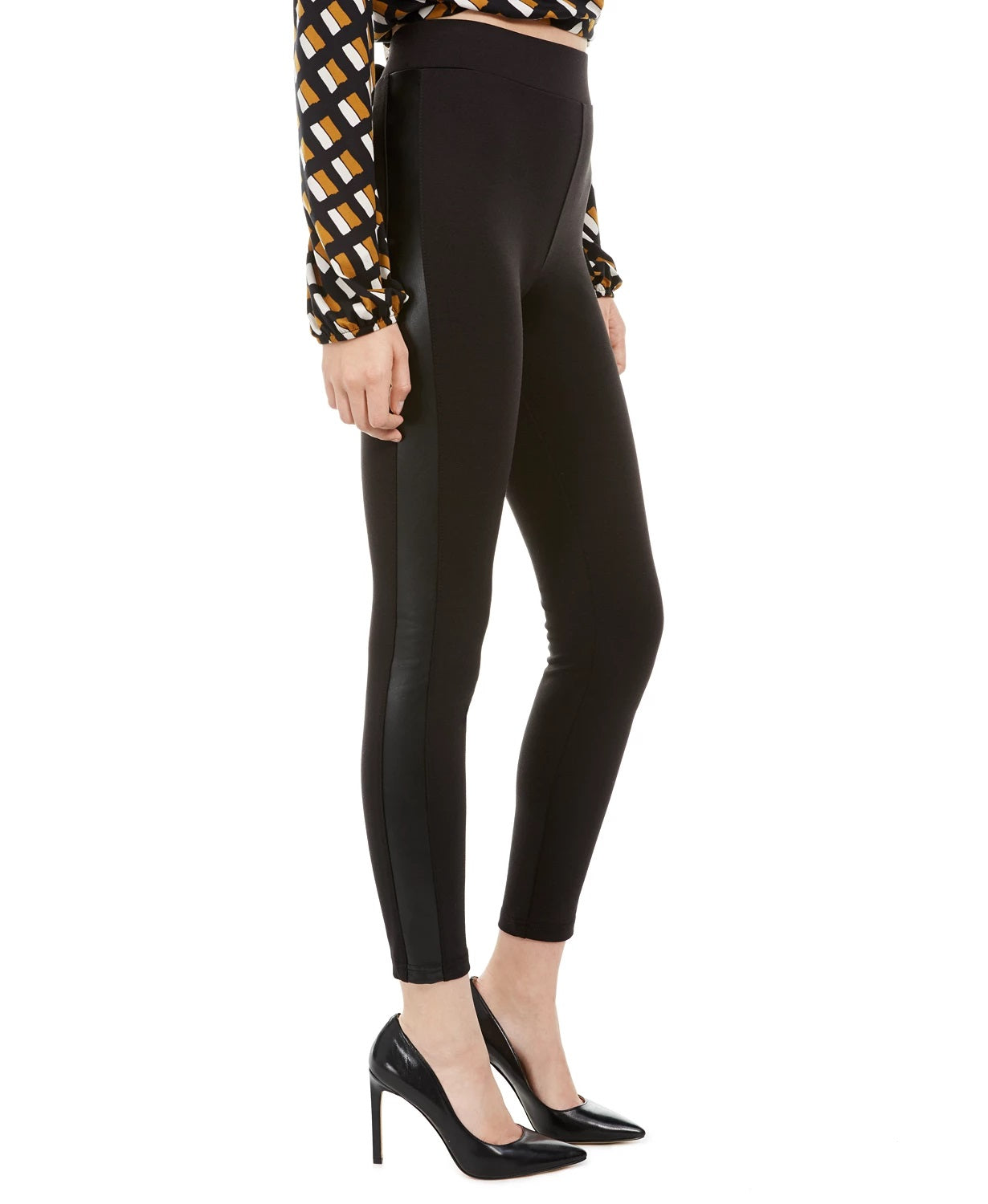 Love Fire Juniors' Pull-On Faux-Leather-Stripe Skinny Pants Black Size X-Small