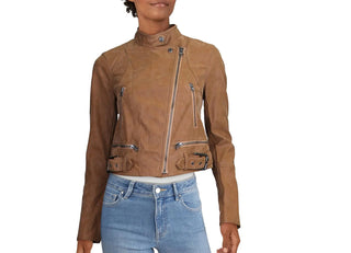 Free People Women's Fenix Faux Leather Moto Jacket Brown Size Extra Small