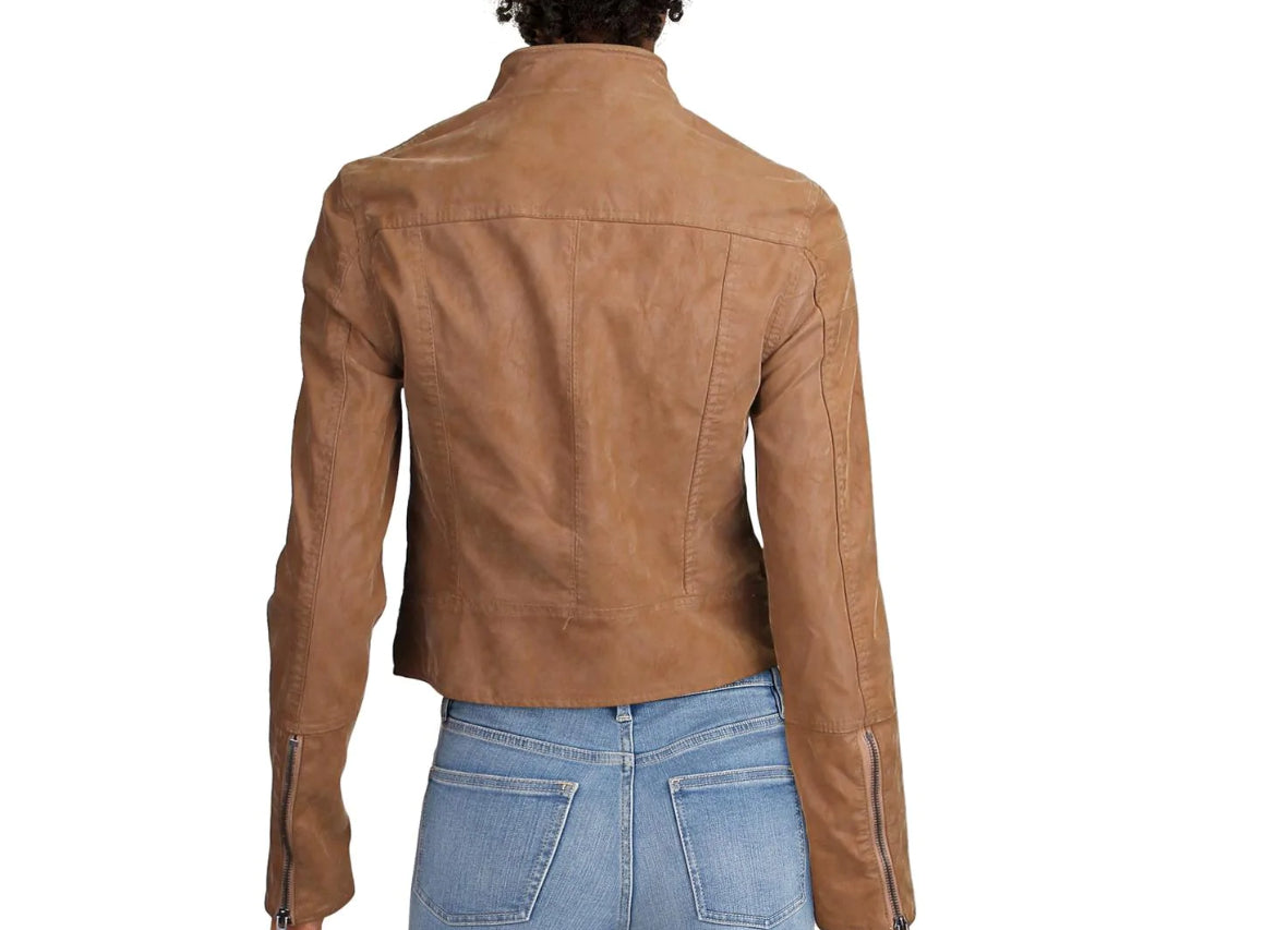 Free People Women's Fenix Faux Leather Moto Jacket Brown Size Extra Small