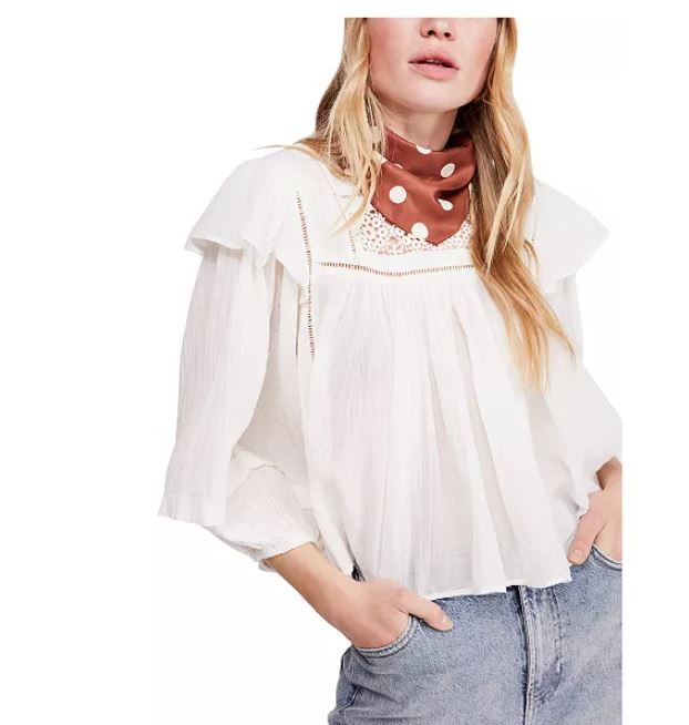 Free People Women's Laura Ruffle Top White Size Small