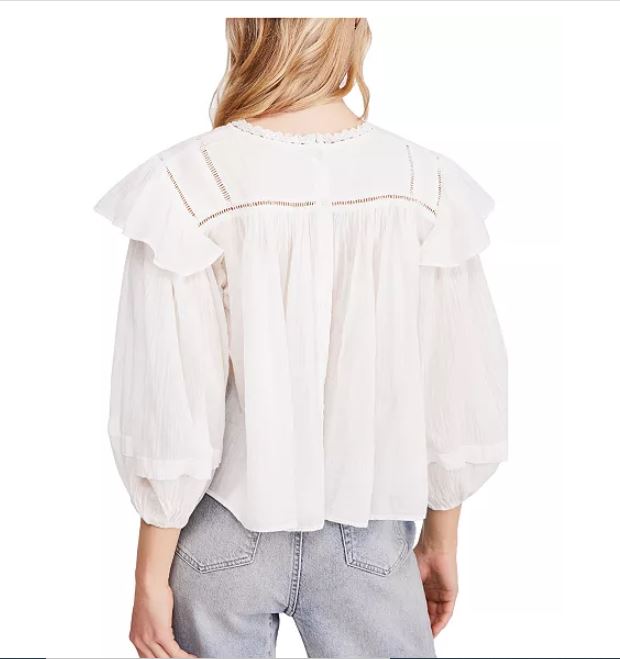 Free People Women's Laura Ruffle Top White Size Small