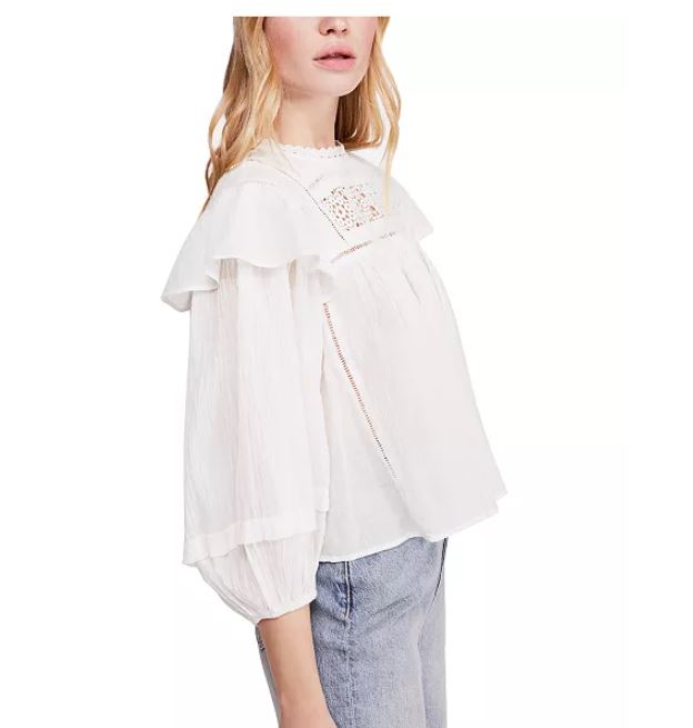 Free People Women's Laura Ruffle Top White Size Small
