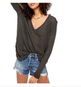 Free People Women's Ocean Air Hacci Pullover Black Size Large