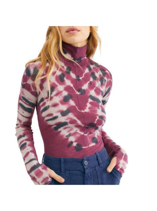 Free People Women's Psychedelic Mock Neck Tee Red Size X-Small