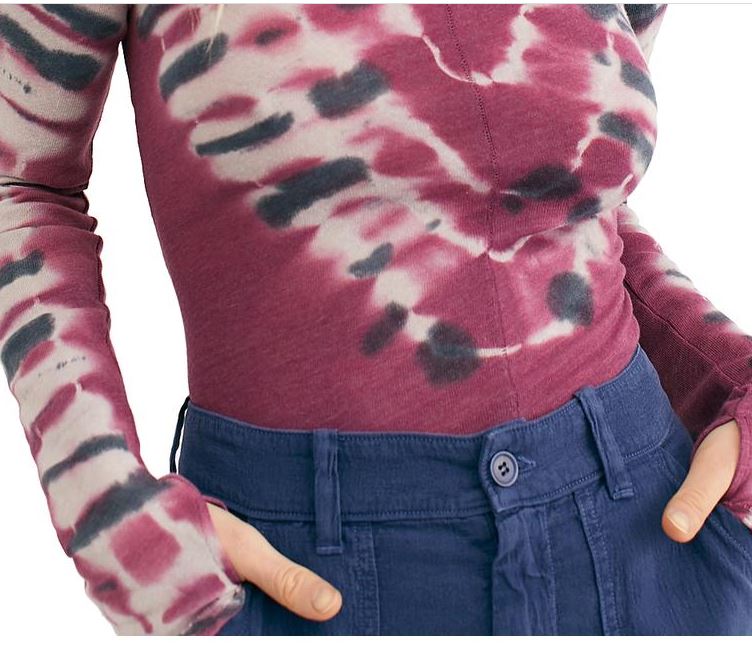 Free People Women's Psychedelic Mock Neck Tee Red Size X-Small