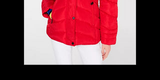 Madden Girl Juniors' Hooded Faux-Fur-Trim Puffer Coat Red Size Medium