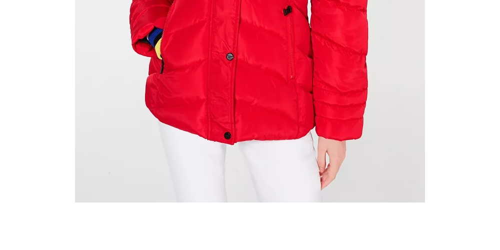 Madden Girl Juniors' Hooded Faux-Fur-Trim Puffer Coat Red Size Medium