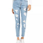 Dollhouse Juniors' Ripped Skinny Jeans With Belt  Blue Size 9