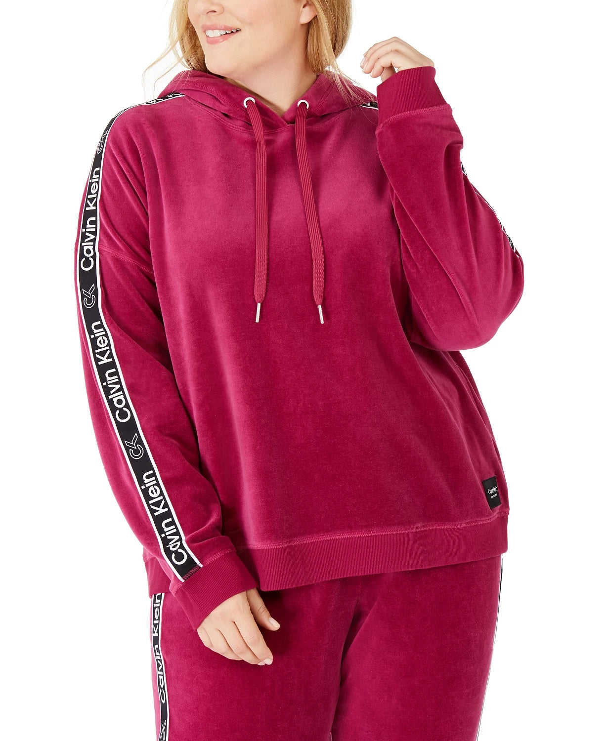 Calvin Klein Performance Women's Plus Size Logo-Tape Hoodie Dark Red Size 1X