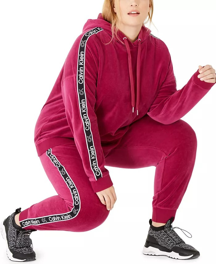 Calvin Klein Performance Women's Plus Size Logo-Tape Hoodie Dark Red Size 1X