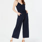 Monteau Women's Petite Paperbag-Waist Wide-Leg Jumpsuit Navy Size Petite Large