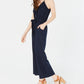 Monteau Women's Petite Paperbag-Waist Wide-Leg Jumpsuit Navy Size Petite Large