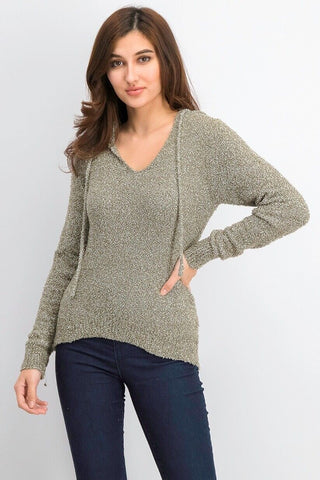 Crave Fame Juniors' Women's Marled Fuzzy Pullover Hoodie Olive Size Small