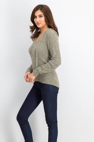 Crave Fame Juniors' Women's Marled Fuzzy Pullover Hoodie Olive Size Small