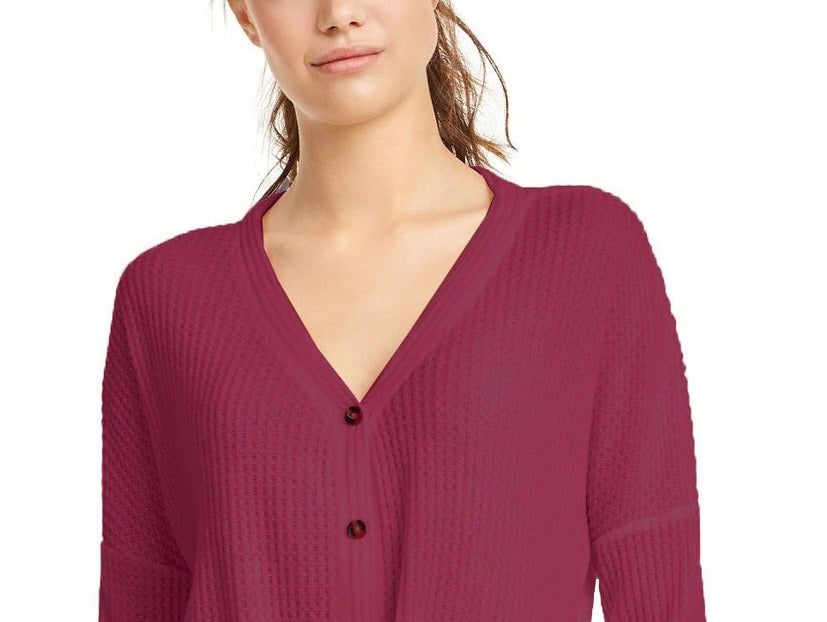 Ultra Flirt Juniors' Waffle-Knit Tie-Front Top Dark Red Size Medium