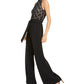 Ultra Flirt Junior's Lace Paperbag Waist Halter Jumpsuit Black Size Medium