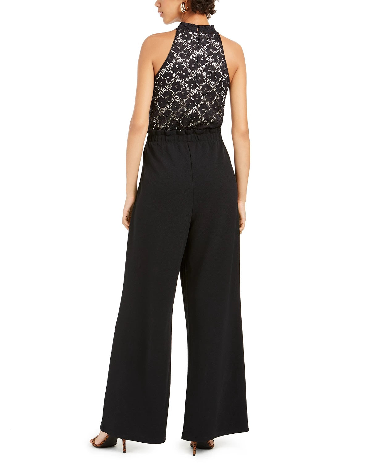 Ultra Flirt Juniors' Lace Paperbag-Waist Halter Jumpsuit Black Size X-Large