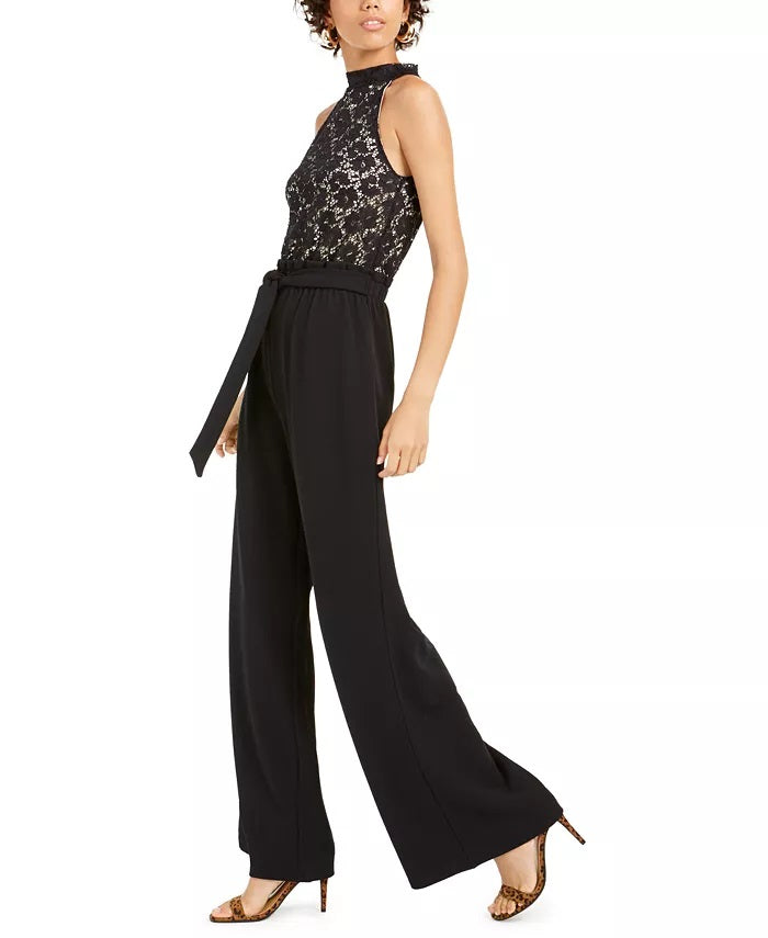 Ultra Flirt Juniors' Lace Paperbag-Waist Halter Jumpsuit Black Size X-Large