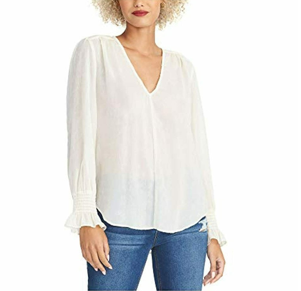 Rachel Roy Women's Lulu V-Neck Shirred-Cuff Top White Size X-Large