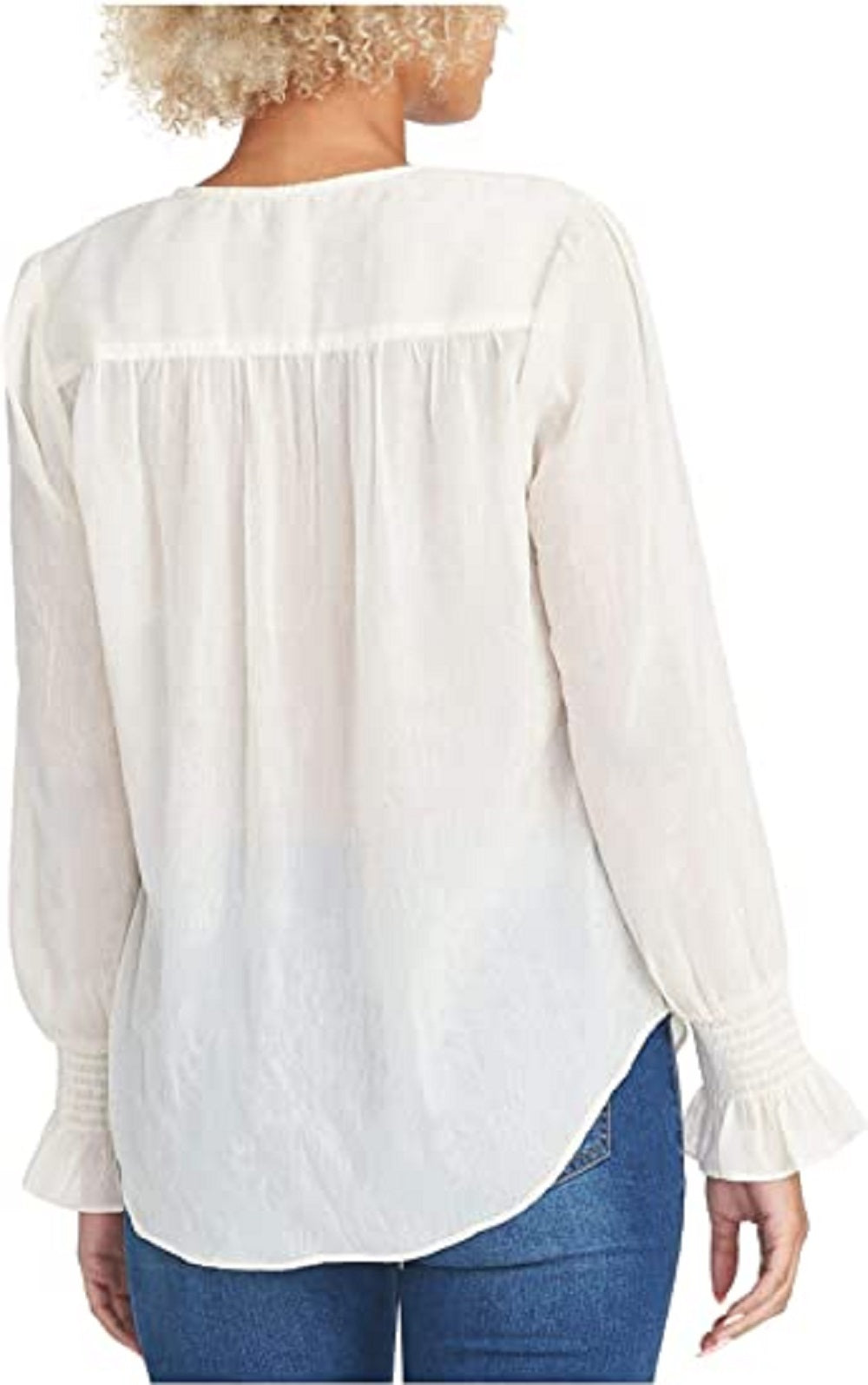 Rachel Roy Women's Lulu V-Neck Shirred-Cuff Top White Size X-Large