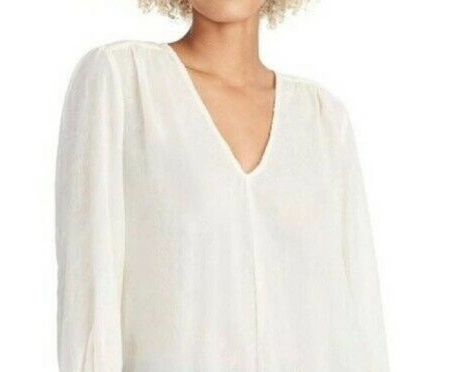 Rachel Roy Women's Lulu V-Neck Shirred-Cuff Top White Size X-Large