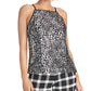 Rachel Roy Women's Printed MeshTrim Top Black Size Medium