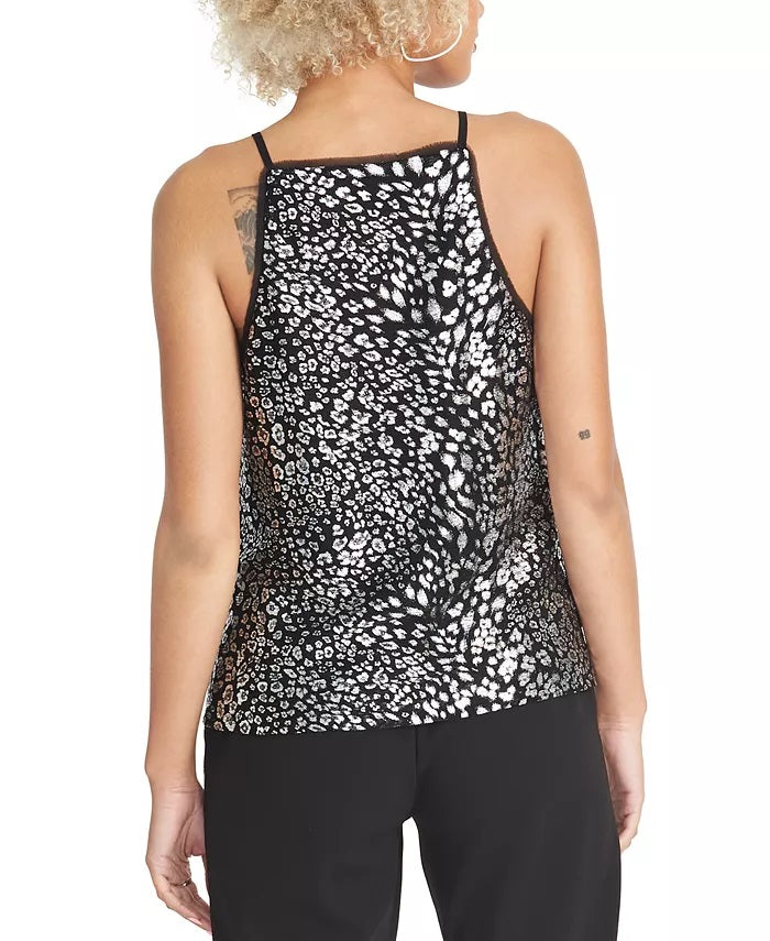 Rachel Roy Women's Printed MeshTrim Top Black Size Medium