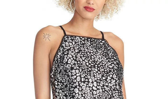 Rachel Roy Women's Printed MeshTrim Top Black Size Medium