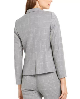 Calvin Klein Women's Windowpane Print Single Button Blazer Grey Size 6