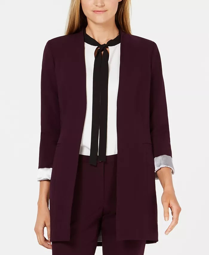 Calvin Klein Women's Roll Sleeve Open Front Blazer Purple Size 12