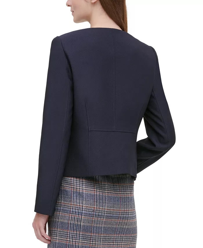 Calvin Klein Women's Twill Zipper-Front Jacket Navy Size 16