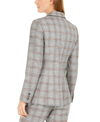 Calvin Klein Women's One-Button Plaid Blazer Brown Size 16