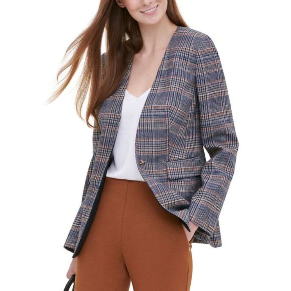 Calvin Klein Women's Plaid Tweed Blazer Brown Size 10