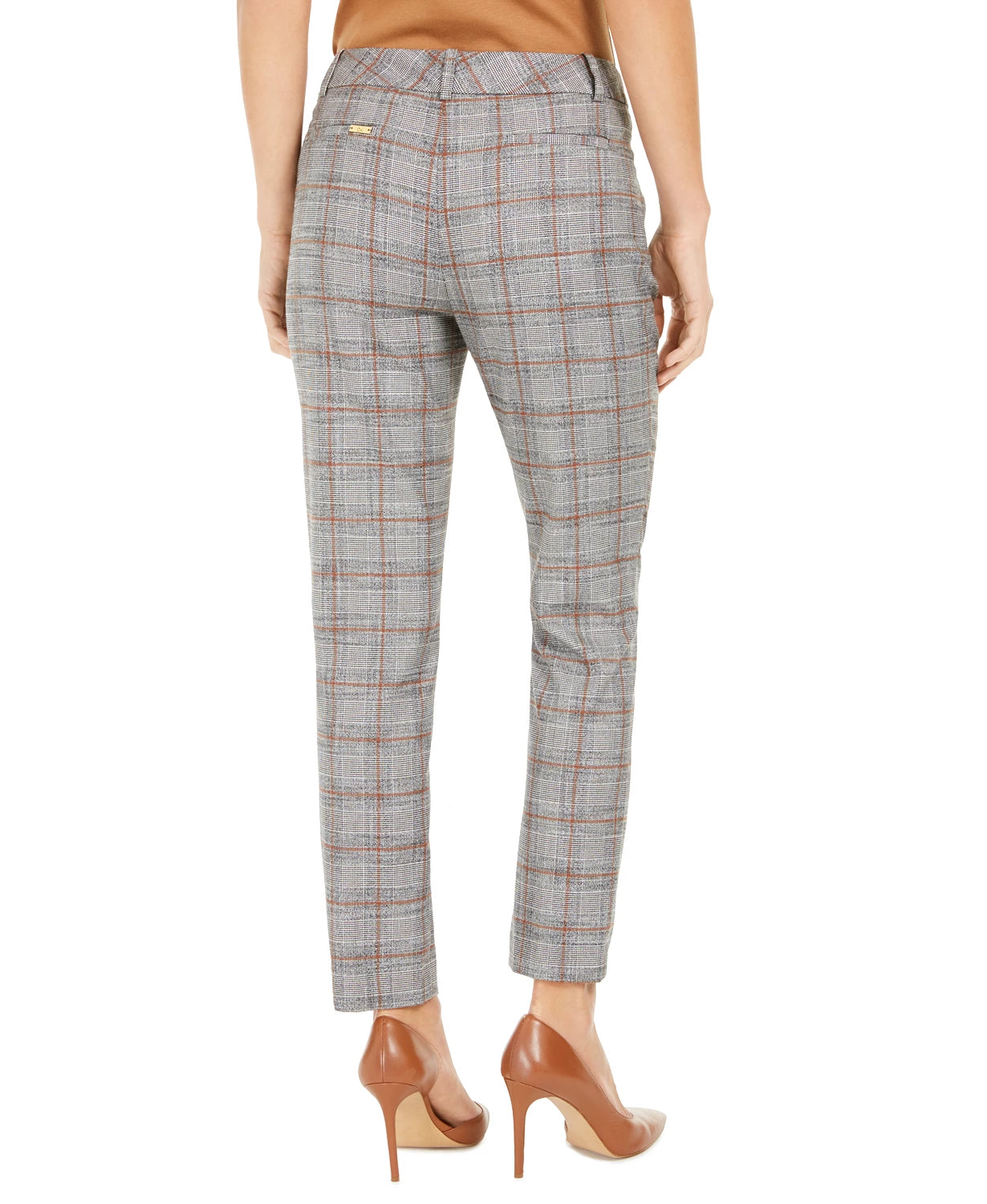 Calvin Klein Women's Plaid Cropped Pants Brown Size 14