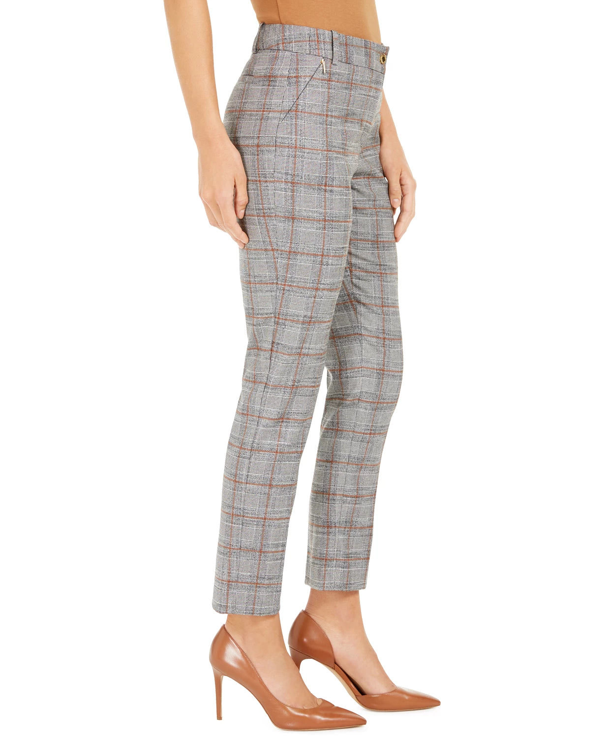Calvin Klein Women's Plaid Cropped Pants Brown Size 14