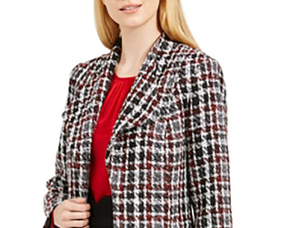 Calvin Klein Women's Tweed Plaid Topper Jacket Red Size 14