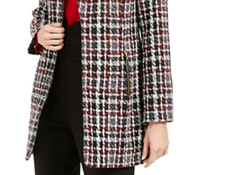 Calvin Klein Women's Tweed Plaid Topper Jacket Red Size 14
