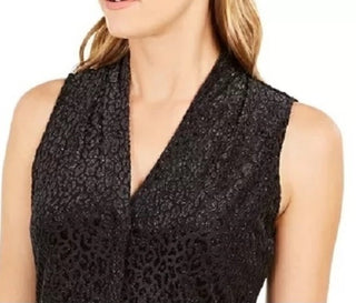 Calvin Klein Women's Textured Animal-Print Top Silver Size Large
