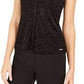 Calvin Klein Women's Textured Animal-Print Top Silver Size Large