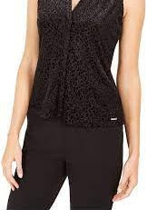 Calvin Klein Women's Textured Animal-Print Top Silver Size Large