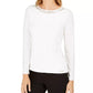 Calvin Klein Women's Embellished Neck Top White Size Medium