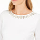 Calvin Klein Women's Embellished Neck Top White Size Medium