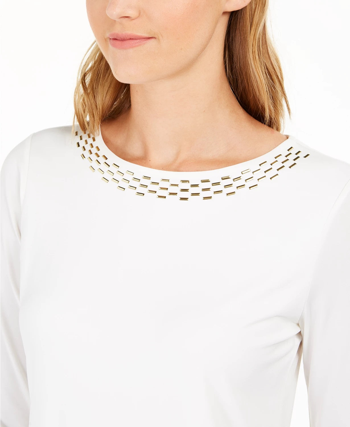 Calvin Klein Women's Embellished Neck Top White Size Medium