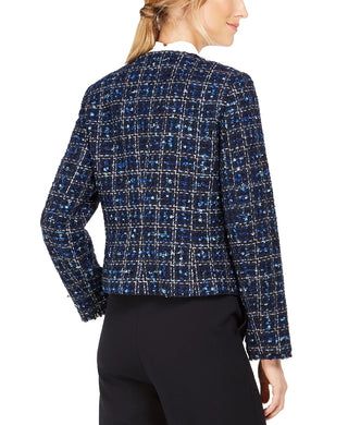 Calvin Klein Women's Tweed Frayed-Edge Jacket Blue Size 8