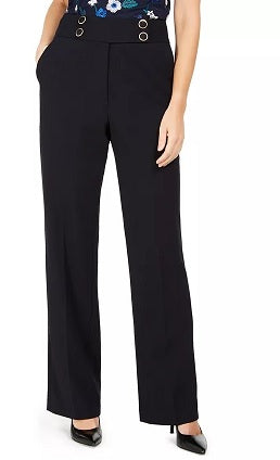 Calvin Klein Women's High Rise Buttoned Waist Dress Pants Navy Size 16