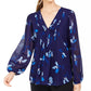 Calvin Klein Women's Floral Printed Pintuck-Pleated Blouse Blue Size Extra Small