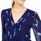 Calvin Klein Women's Floral Printed Pintuck-Pleated Blouse Blue Size Extra Small